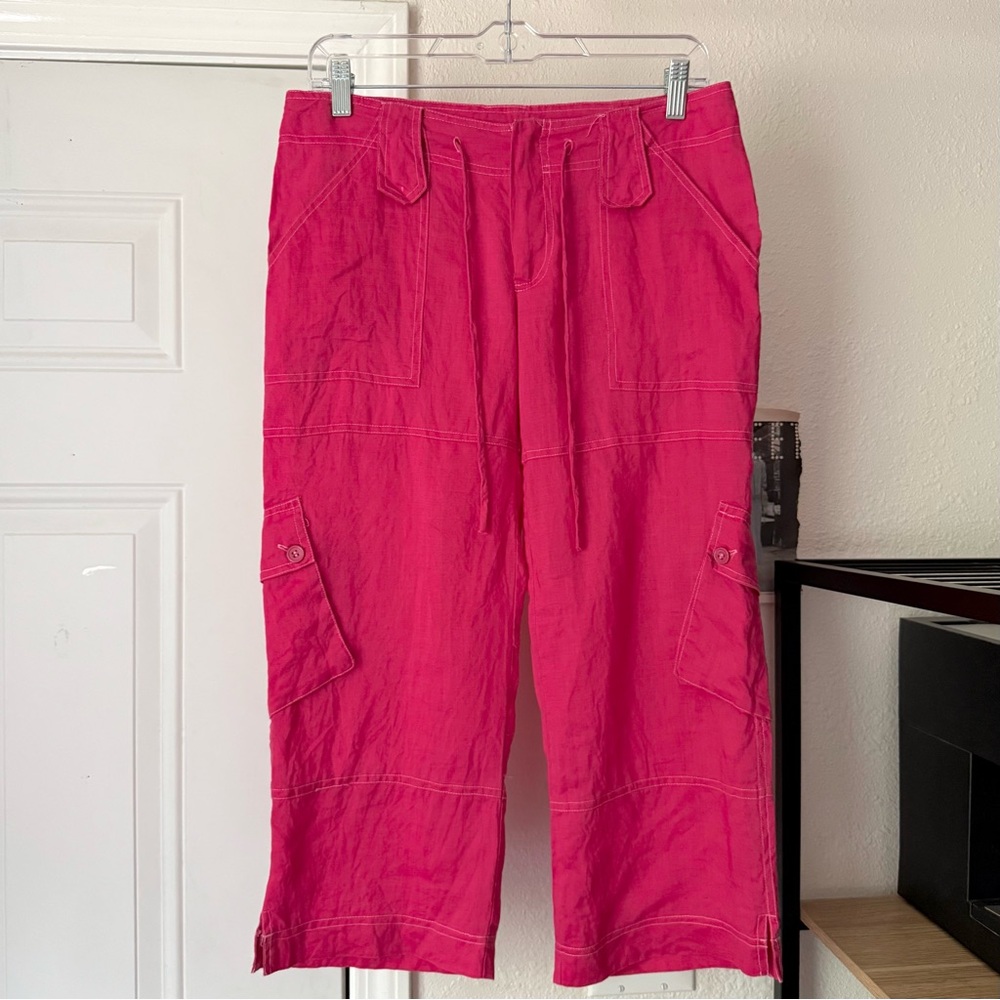 Miss Me pink linen cargo low rise y2k 90’s cropped straight leg capri pants